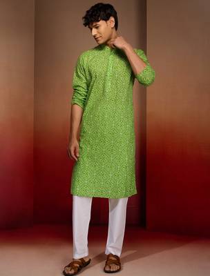 green bandhani kurta with pyjama - fresh summer set 1
