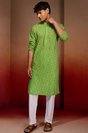 green bandhani kurta with pyjama - fresh summer set