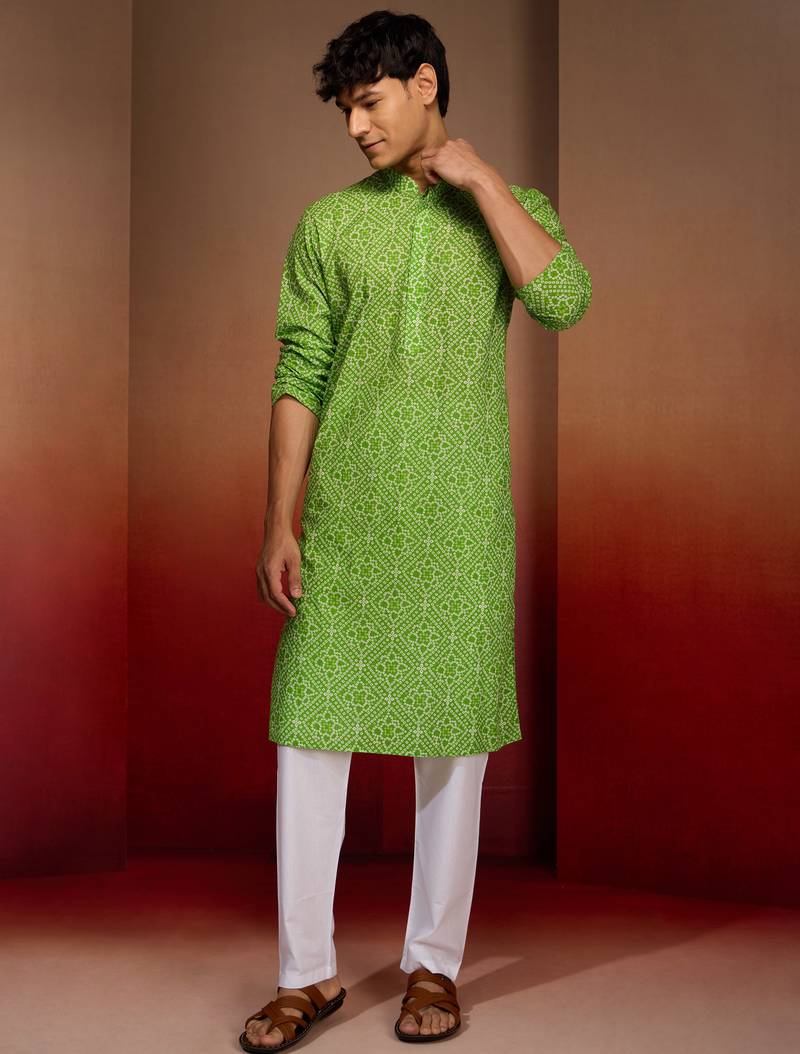 green bandhani kurta with pyjama - fresh summer set