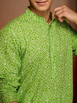green bandhani kurta with pyjama - fresh summer set 2