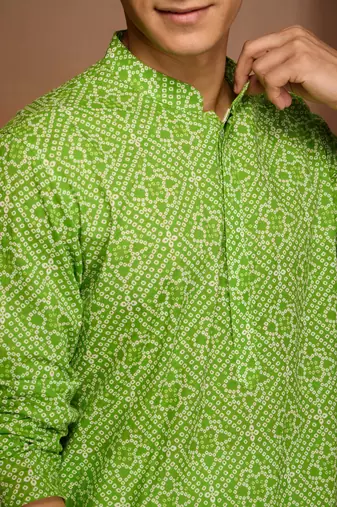 green bandhani kurta with pyjama - fresh summer set