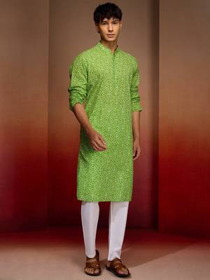 green bandhani kurta with pyjama - fresh summer set 3