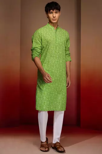 green bandhani kurta with pyjama - fresh summer set