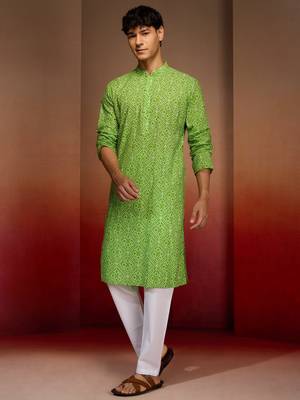green bandhani kurta with pyjama - fresh summer set 4