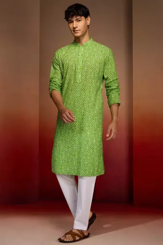green bandhani kurta with pyjama - fresh summer set