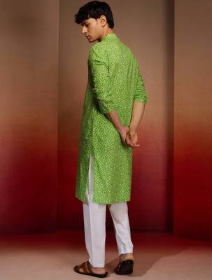 green bandhani kurta with pyjama - fresh summer set 5