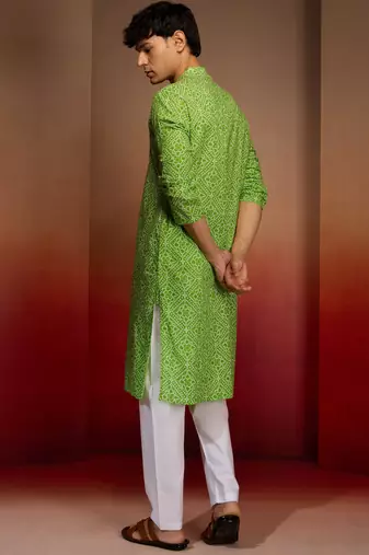 green bandhani kurta with pyjama - fresh summer set