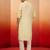 Yellow silk blend embroidered kurta with cream pyjama - festive traditional set