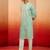 Blue silk blend embroidered kurta with cream pyjama - diwali special set