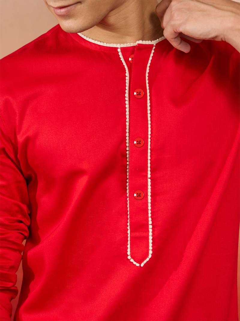 red cotton kurta white pyjama set - navratri festive wear