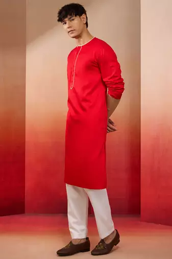 red cotton kurta white pyjama set - navratri festive wear