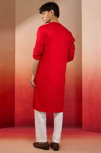 red cotton kurta white pyjama set - navratri festive wear