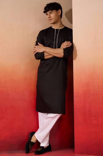 black cotton kurta white pyjama set - navratri festive wear