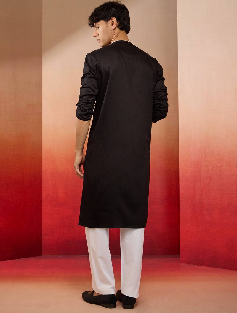 black cotton kurta white pyjama set - navratri festive wear