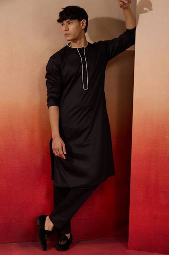 black cotton kurta pyjama set - navratri all black ethnic wear
