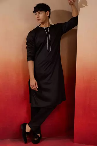 black cotton kurta pyjama set - navratri all black ethnic wear