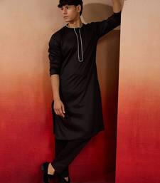 black cotton kurta pyjama set - navratri all black ethnic wear