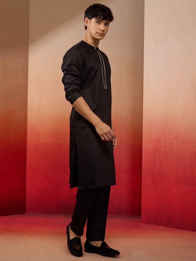 black cotton kurta pyjama set - navratri all black ethnic wear