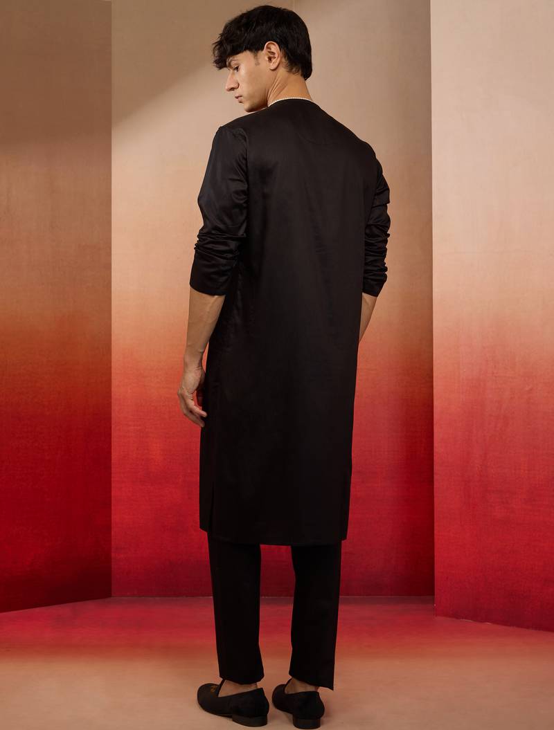 black cotton kurta pyjama set - navratri all black ethnic wear