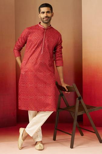 rust bandhani kurta with pyjama - gems work traditional set