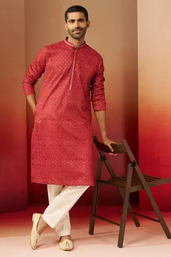 rust bandhani kurta with pyjama - gems work traditional set