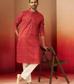 rust bandhani kurta with pyjama - gems work traditional set