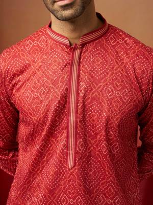 rust bandhani kurta with pyjama - gems work traditional set 2