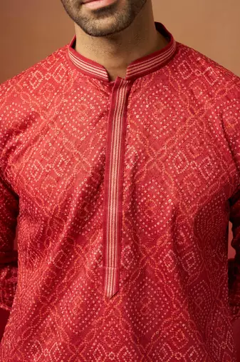 rust bandhani kurta with pyjama - gems work traditional set