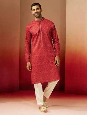 rust bandhani kurta with pyjama - gems work traditional set 3