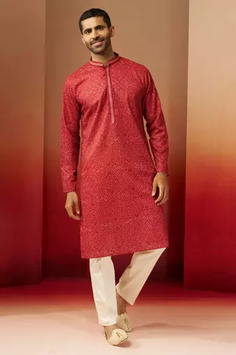 rust bandhani kurta with pyjama - gems work traditional set