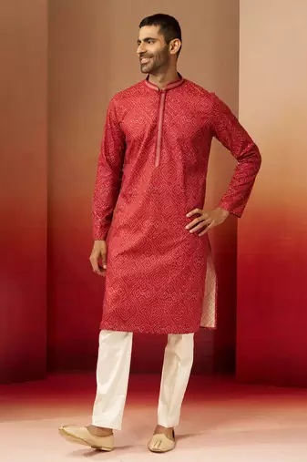 rust bandhani kurta with pyjama - gems work traditional set