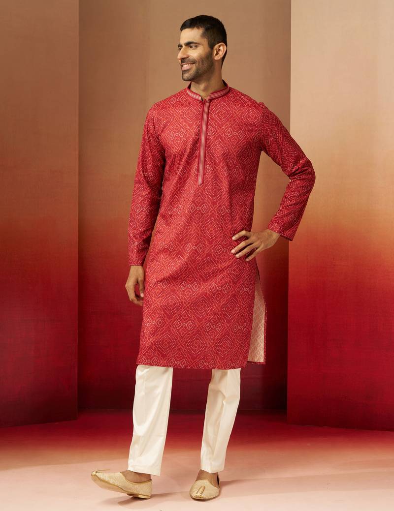 rust bandhani kurta with pyjama - gems work traditional set