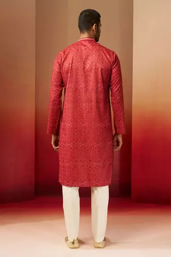 rust bandhani kurta with pyjama - gems work traditional set