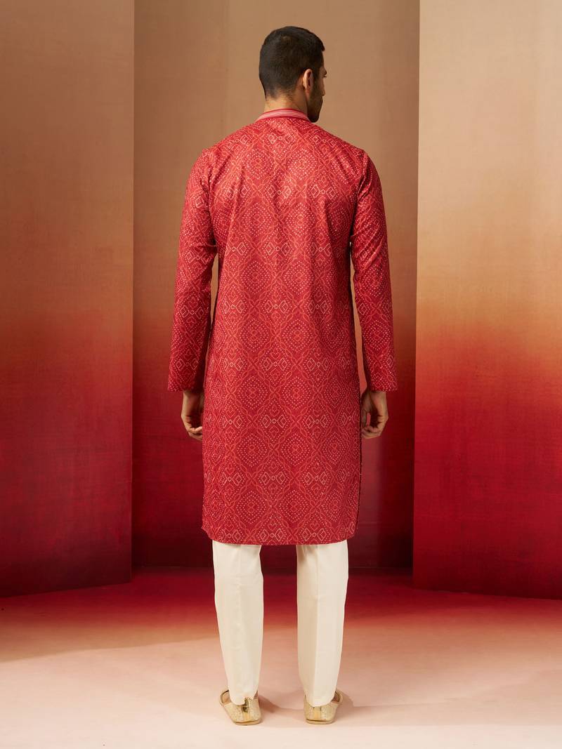 rust bandhani kurta with pyjama - gems work traditional set