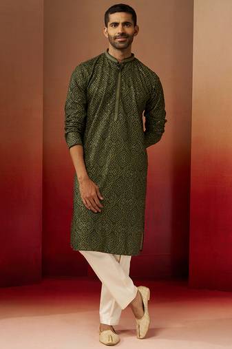 green bandhani gems work kurta with pyjama - ornate traditional set