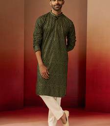 green bandhani gems work kurta with pyjama - ornate traditional set