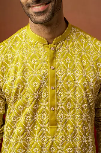 green bandhani gems work kurta with pyjama - ornate traditional set