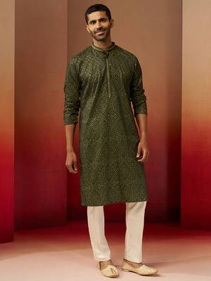 green bandhani gems work kurta with pyjama - ornate traditional set 3