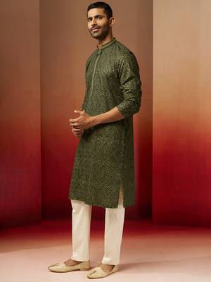 green bandhani gems work kurta with pyjama - ornate traditional set 4