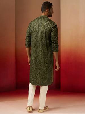 green bandhani gems work kurta with pyjama - ornate traditional set 5