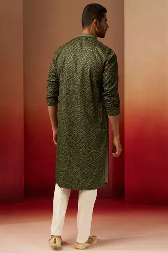 green bandhani gems work kurta with pyjama - ornate traditional set