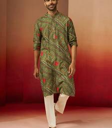 green bandhani kurta with pyjama - traditional print set
