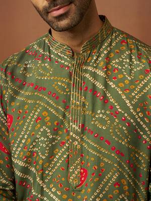 green bandhani kurta with pyjama - traditional print set 2