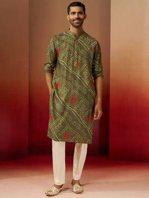 green bandhani kurta with pyjama - traditional print set 3