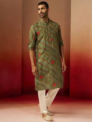 green bandhani kurta with pyjama - traditional print set 4