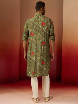 green bandhani kurta with pyjama - traditional print set 5