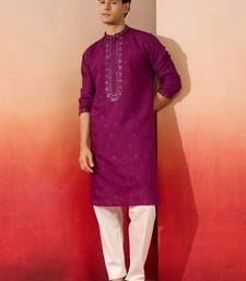 Purple silk blend mirror work kurta with cream pyjama - festival set