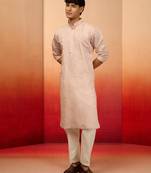 Peach silk blend embroidered kurta with cream pyjama - festive set