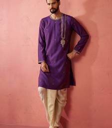 purple zari kurta with beige dhoti - festive ethnic set