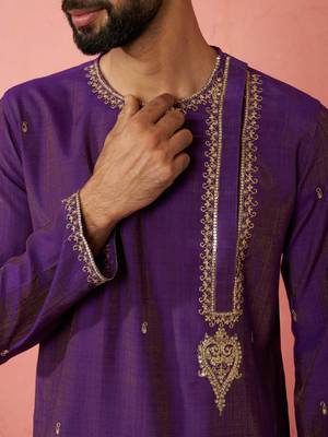 purple zari kurta with beige dhoti - festive ethnic set 2